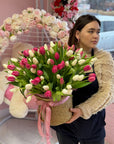 100 Mix Tulips in a basket