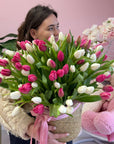 100 Mix Tulips in a basket
