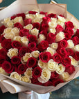 White & Red Premium Rose Bouquet