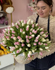 150 Mix Tulips in a basket