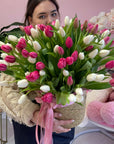 100 Mix Tulips in a basket 